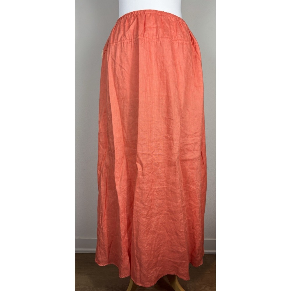 VRG GRL 100% Linen Orange Maxi Skirt Elastic Waist Vacation Coastal Boho Sz 10